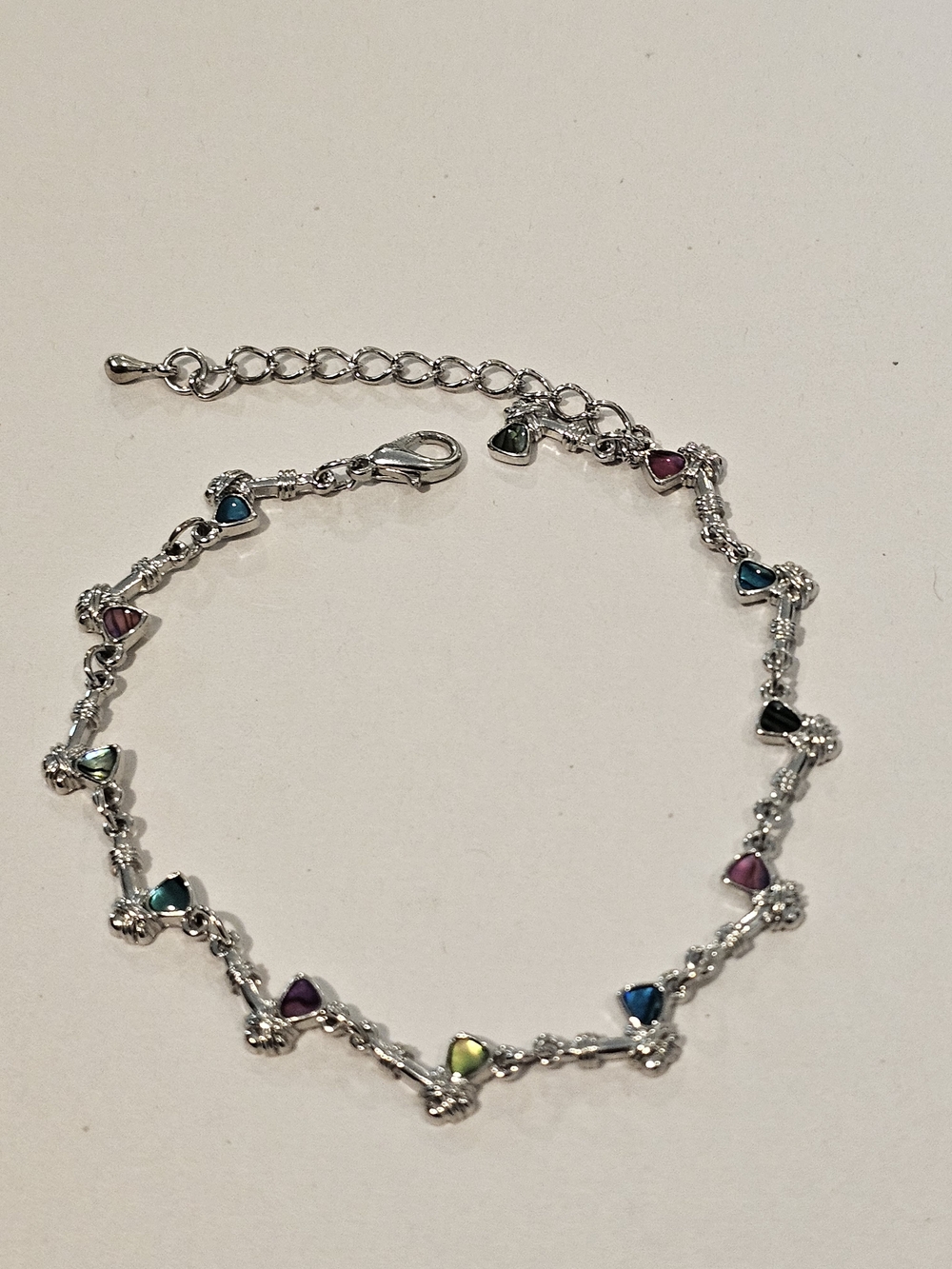 Silver-Tone Multicolor Abalone Tomahawk Charm Anklet - Women's Jewelry